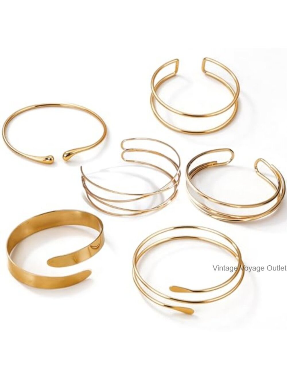 6 Piece Gold Arm Cuff Set Adjustable Open Cuff Bracelets for Women